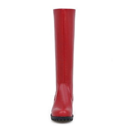 Pu Leather Round Toe Platform Knee High Boots for Women