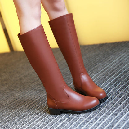 Pu Leather Round Toe Platform Knee High Boots for Women