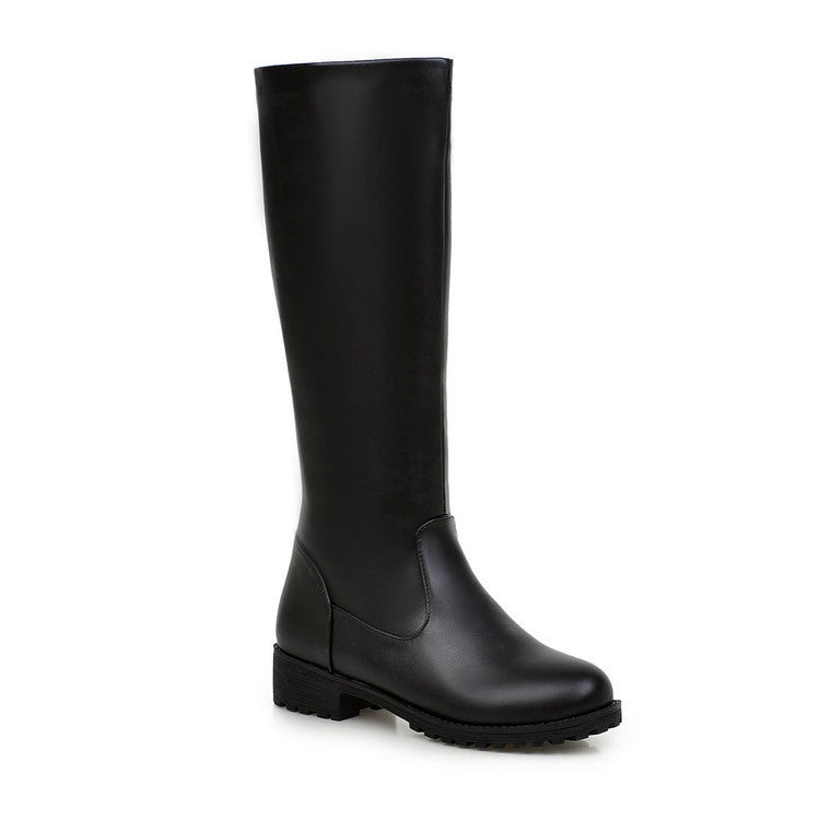 Pu Leather Round Toe Platform Knee High Boots for Women