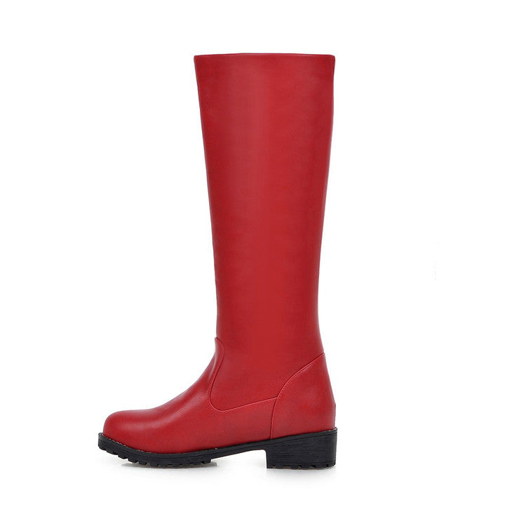 Pu Leather Round Toe Platform Knee High Boots for Women