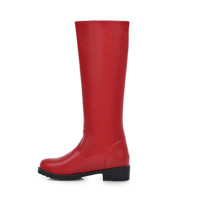 Pu Leather Round Toe Platform Knee High Boots for Women