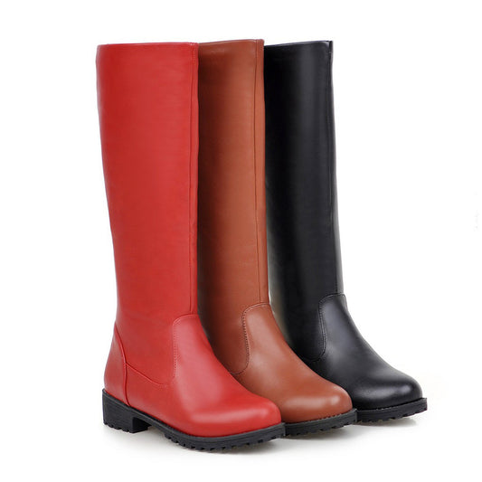 Pu Leather Round Toe Platform Knee High Boots for Women