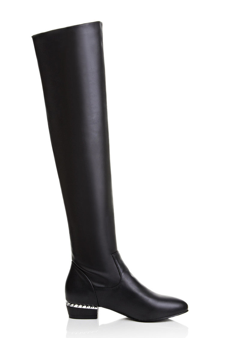 Pu Leather Round Toe Inside Heighten Riding Over the Knee Boots for Women