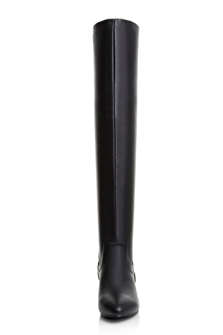 Pu Leather Round Toe Inside Heighten Riding Over the Knee Boots for Women