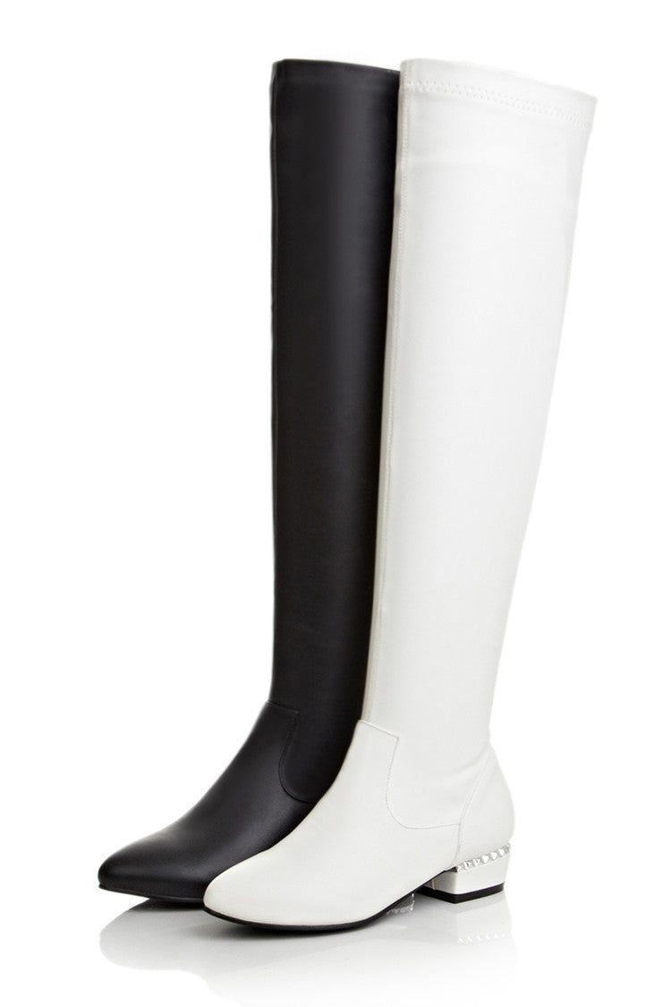 Pu Leather Round Toe Inside Heighten Riding Over the Knee Boots for Women