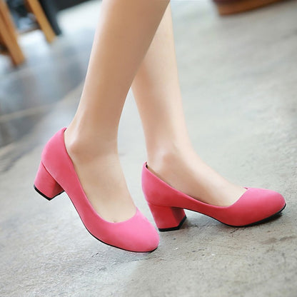 Ladies Pumps Suede Almond Toe Block Heel Shoes