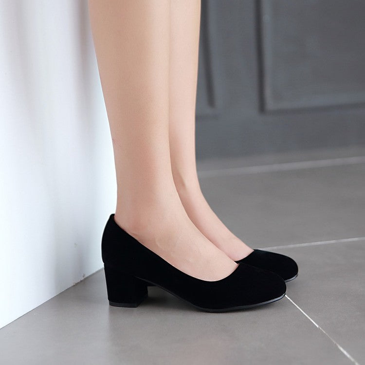 Ladies Pumps Suede Almond Toe Block Heel Shoes