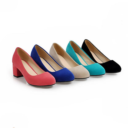 Ladies Pumps Suede Almond Toe Block Heel Shoes