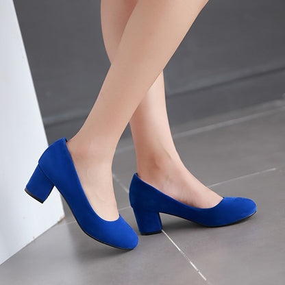 Ladies Pumps Suede Almond Toe Block Heel Shoes