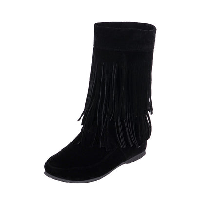 Ladies Tassel Wedge Heel Mid Calf Boots