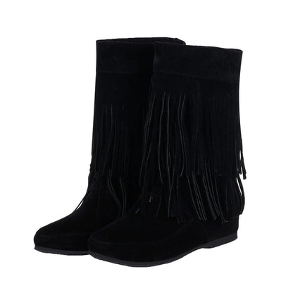 Ladies Tassel Wedge Heel Mid Calf Boots