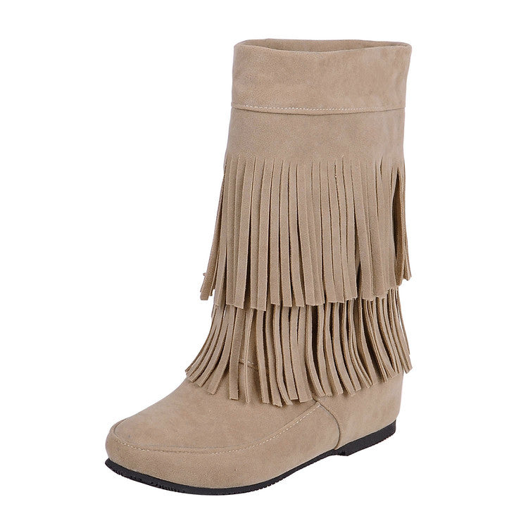 Ladies Tassel Wedge Heel Mid Calf Boots