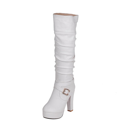 Ladies Buckle Platform High Heel Knee High Boots