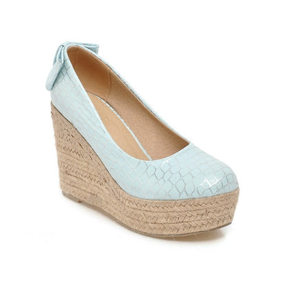 Ladies Pumps Crocodile Pattern Woven Wedge Heel Platform Shoes