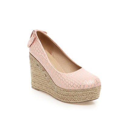 Ladies Pumps Crocodile Pattern Woven Wedge Heel Platform Shoes