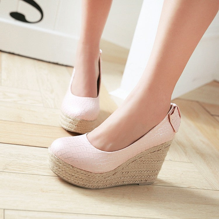 Ladies Pumps Crocodile Pattern Woven Wedge Heel Platform Shoes