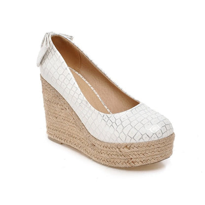 Ladies Pumps Crocodile Pattern Woven Wedge Heel Platform Shoes