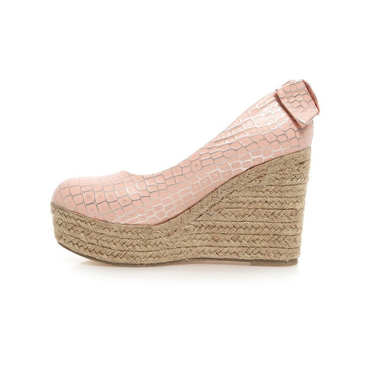 Ladies Pumps Crocodile Pattern Woven Wedge Heel Platform Shoes