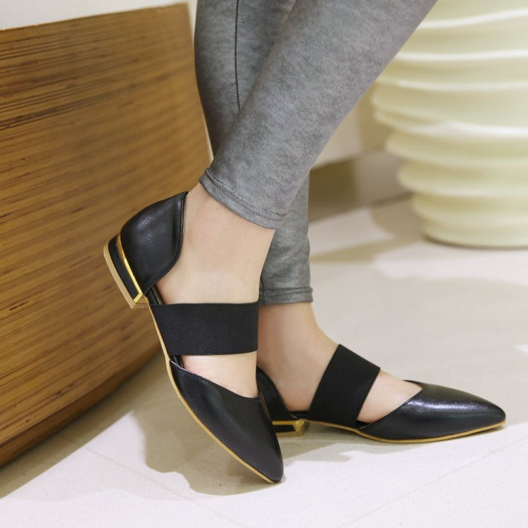 Ladies Pointed Toe Solid Color Ankle Wrap Flat Sandals