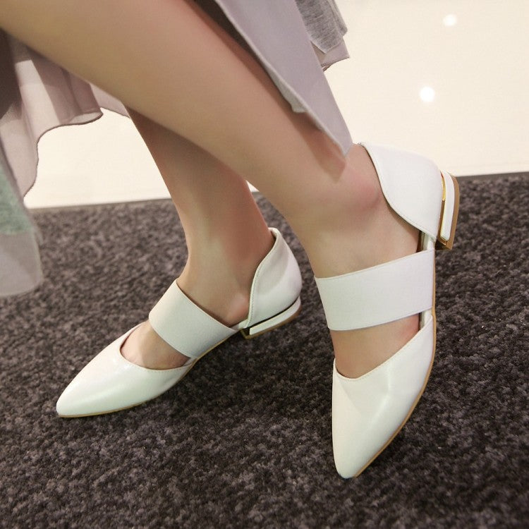 Ladies Pointed Toe Solid Color Ankle Wrap Flat Sandals