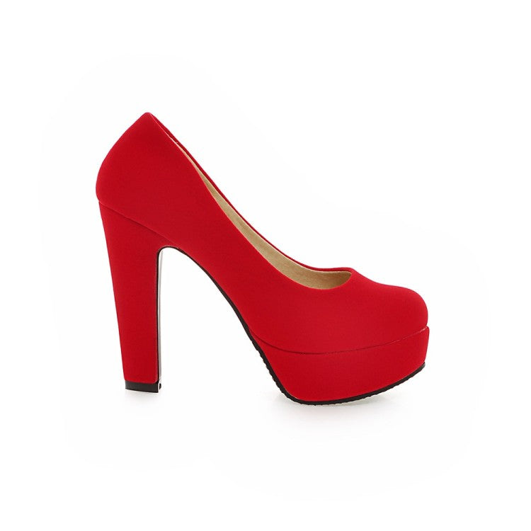 Ladies High Heeled Suede Round Toe Chunky Heel Platform Pumps