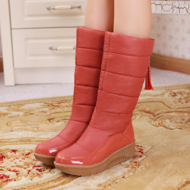 Ladies Tassel Wedge Heels Down Tall Boots for Winter