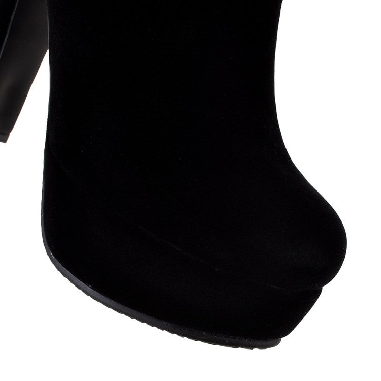 Ladies Suede Back Lace Chunky Heel Platform Over the Knee Boots