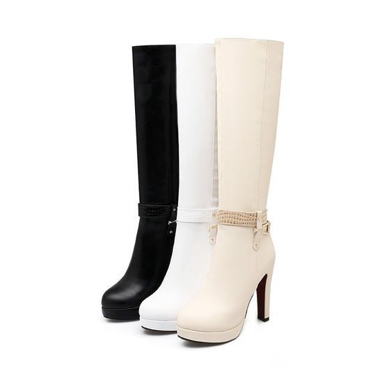 Zippers Round Toe Chunky Heel Platform Knee-High Boots for Women