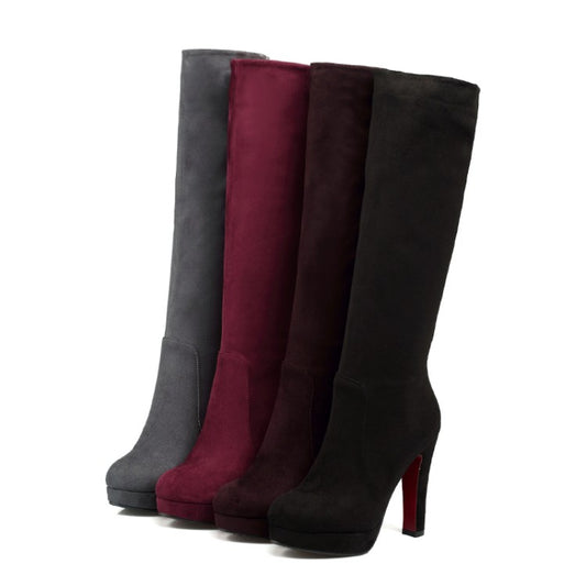 Zippers Round Toe Chunky Heel Platform Knee-High Boots for Women