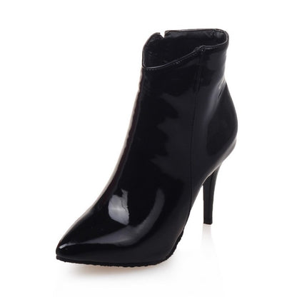 Pu Leather Pointed Toe Side Zippers Stiletto Heel Ankle Boots for Women