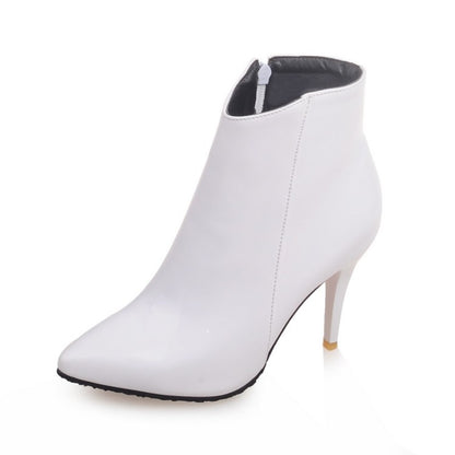 Pu Leather Pointed Toe Side Zippers Stiletto Heel Ankle Boots for Women