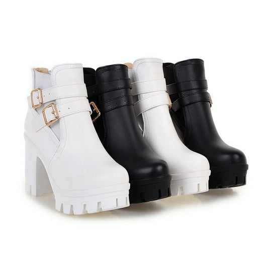 Ladies Belts Buckles Lace Up Block Heel Platform Ankle Boots