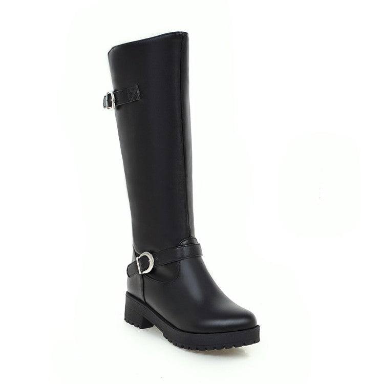 Buckles Belts Mid Calf Boots for Women