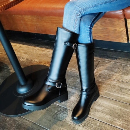 Buckles Belts Mid Calf Boots for Women