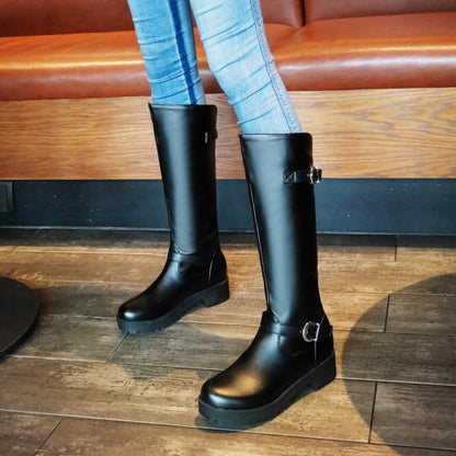 Buckles Belts Mid Calf Boots for Women