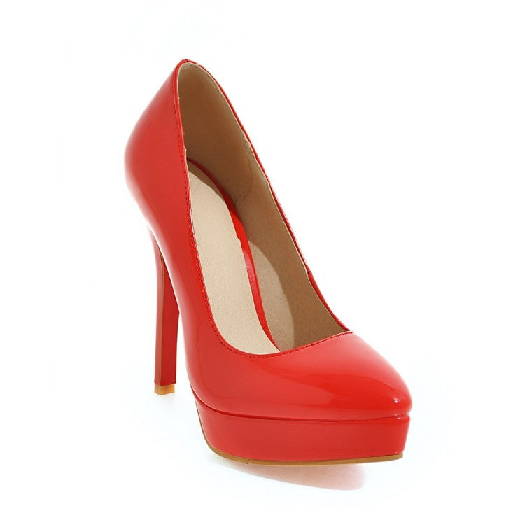 Ladies Glossy Pointed Toe Stiletto Heel Platform Pumps