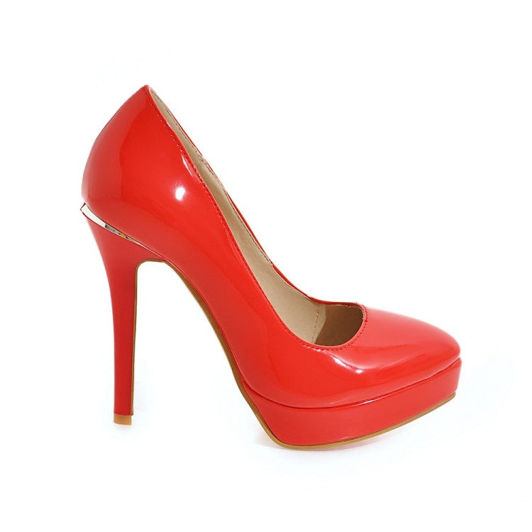 Ladies Glossy Pointed Toe Stiletto Heel Platform Pumps