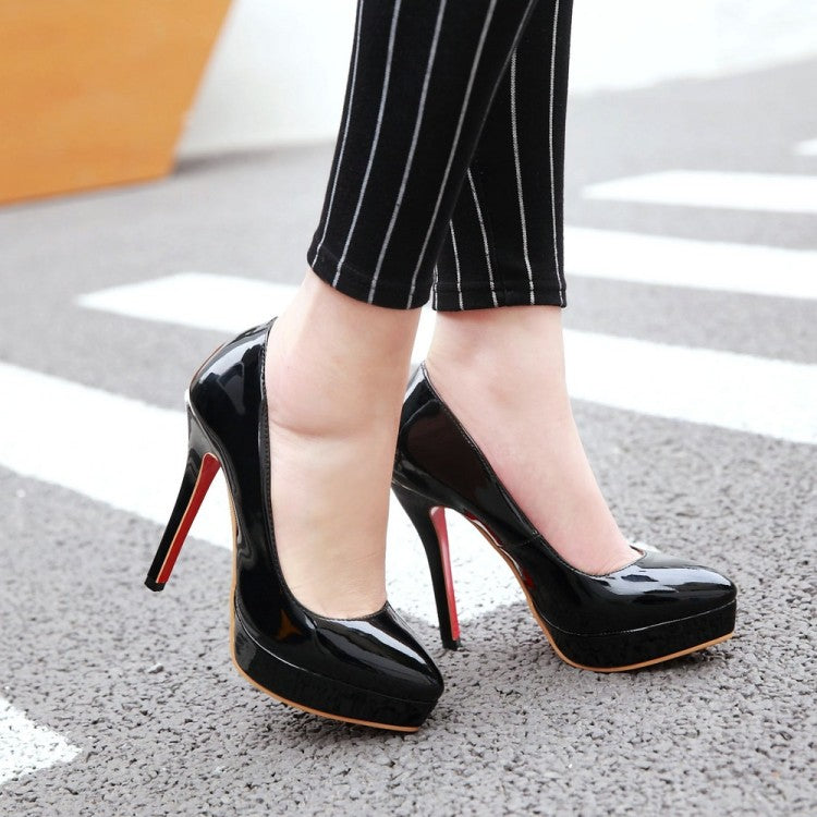 Ladies Glossy Pointed Toe Stiletto Heel Platform Pumps