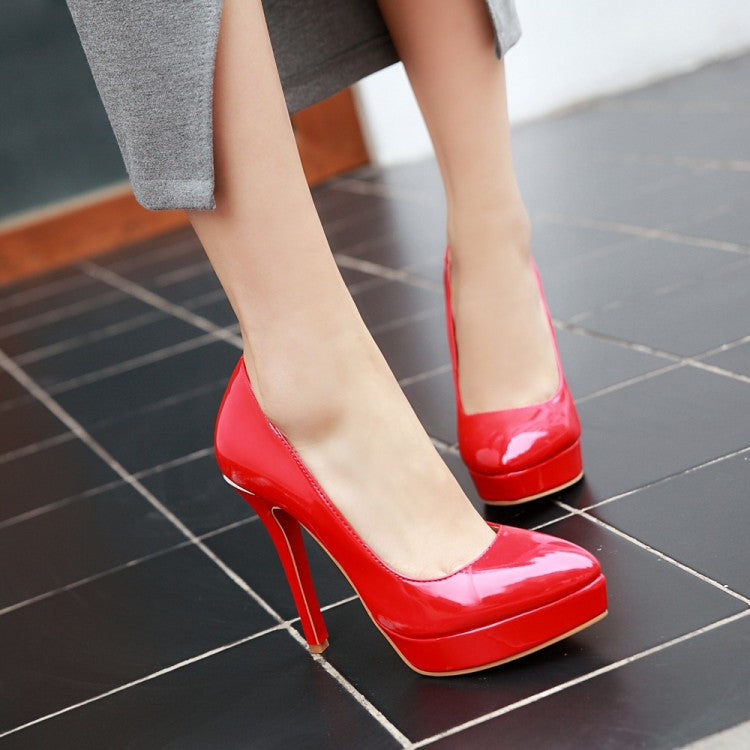 Ladies Glossy Pointed Toe Stiletto Heel Platform Pumps