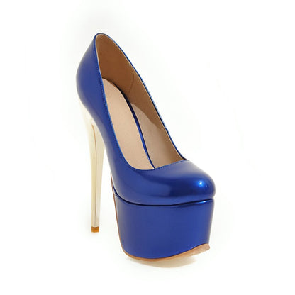 Ladies Glossy Almond Toe Stiletto Heel Platform Pumps