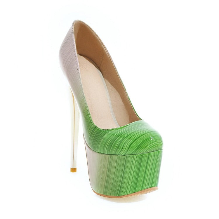 Ladies Candy Color Gradient Almond Toe Stiletto Heel Platform Pumps