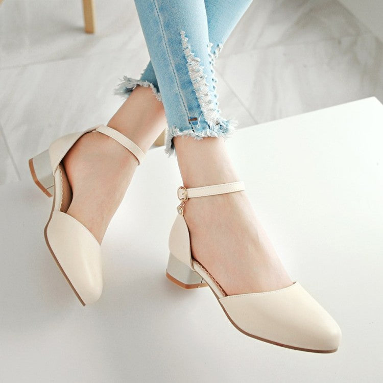 Ladies Solid Color Round Toe Block Heel Low Heels Sandals