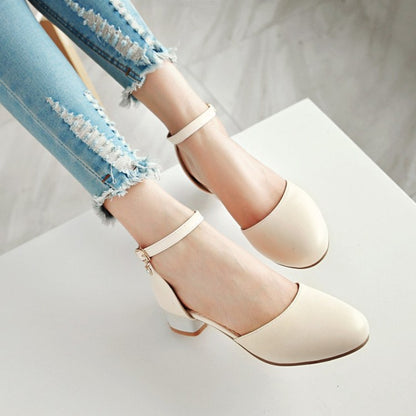 Ladies Solid Color Round Toe Block Heel Low Heels Sandals