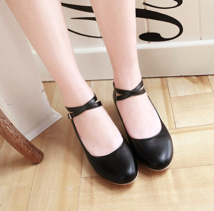 Women Ankle Strap Chunky Pumps Low Heels Shoes