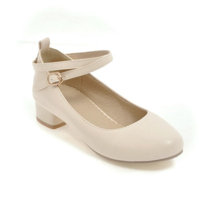 Women Ankle Strap Chunky Pumps Low Heels Shoes