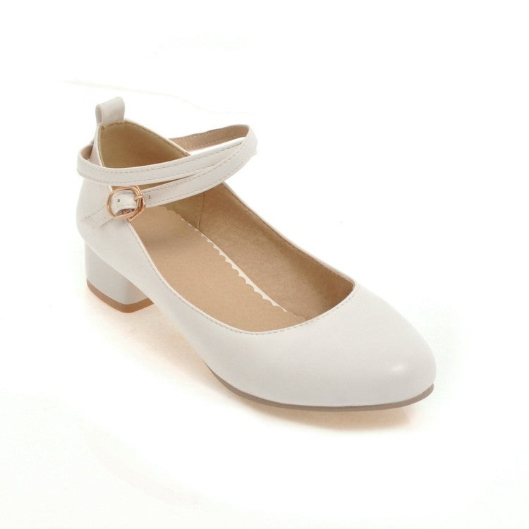 Women Ankle Strap Chunky Pumps Low Heels Shoes