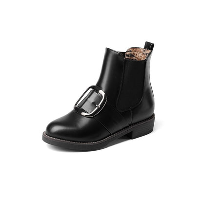 Pu Leather Buckle Straps Stretch Short Chelsea Boots for Women