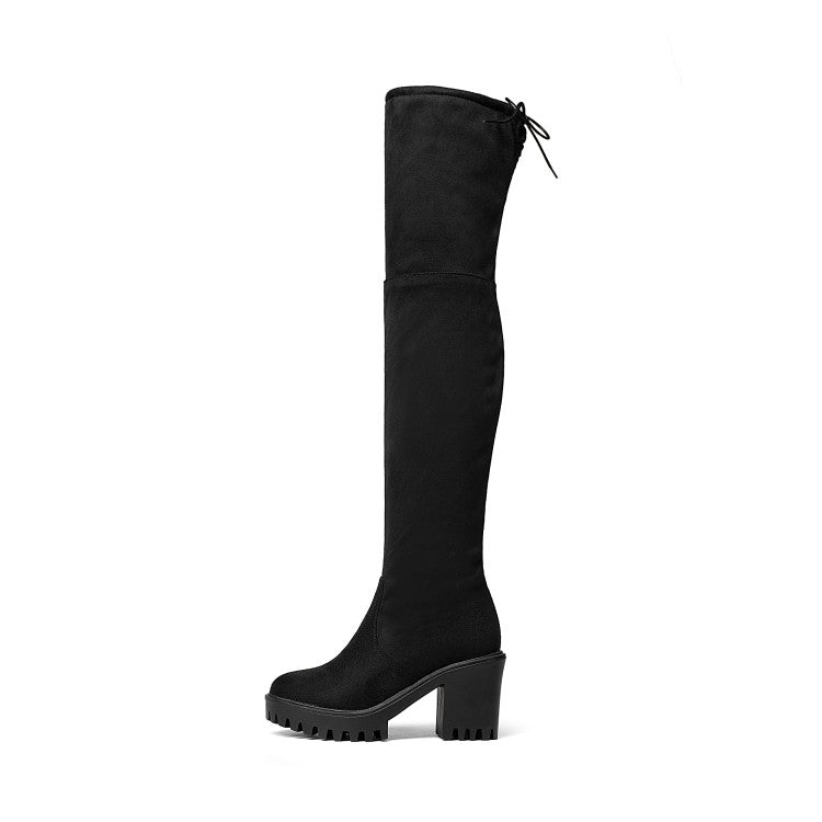 Side Zippers Block Chunky Heel Platform Over the Knee Boots for Women