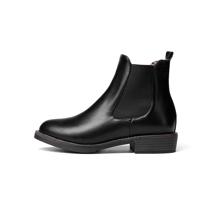 Pu Leather Round Toe Stretch Short Chelsea Boots for Women