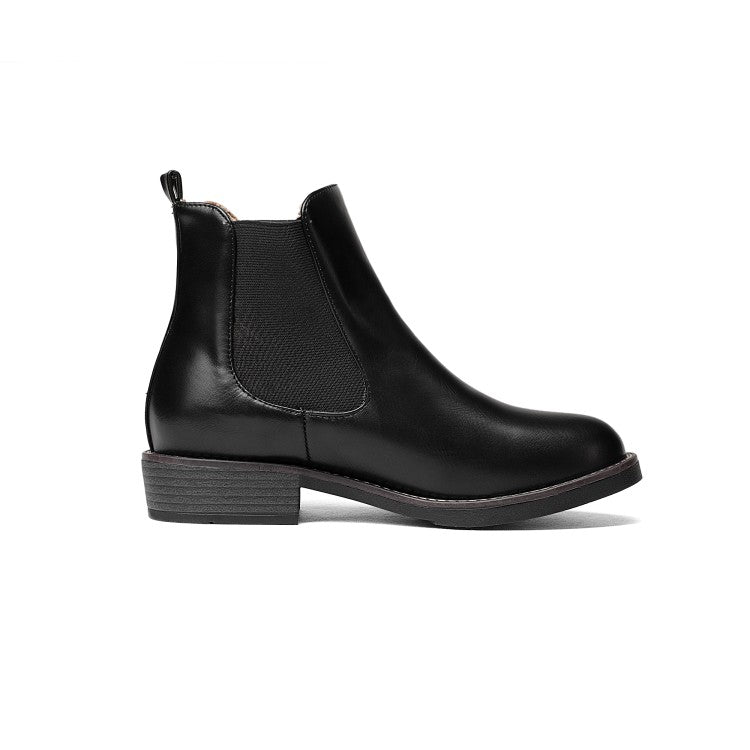 Pu Leather Round Toe Stretch Short Chelsea Boots for Women